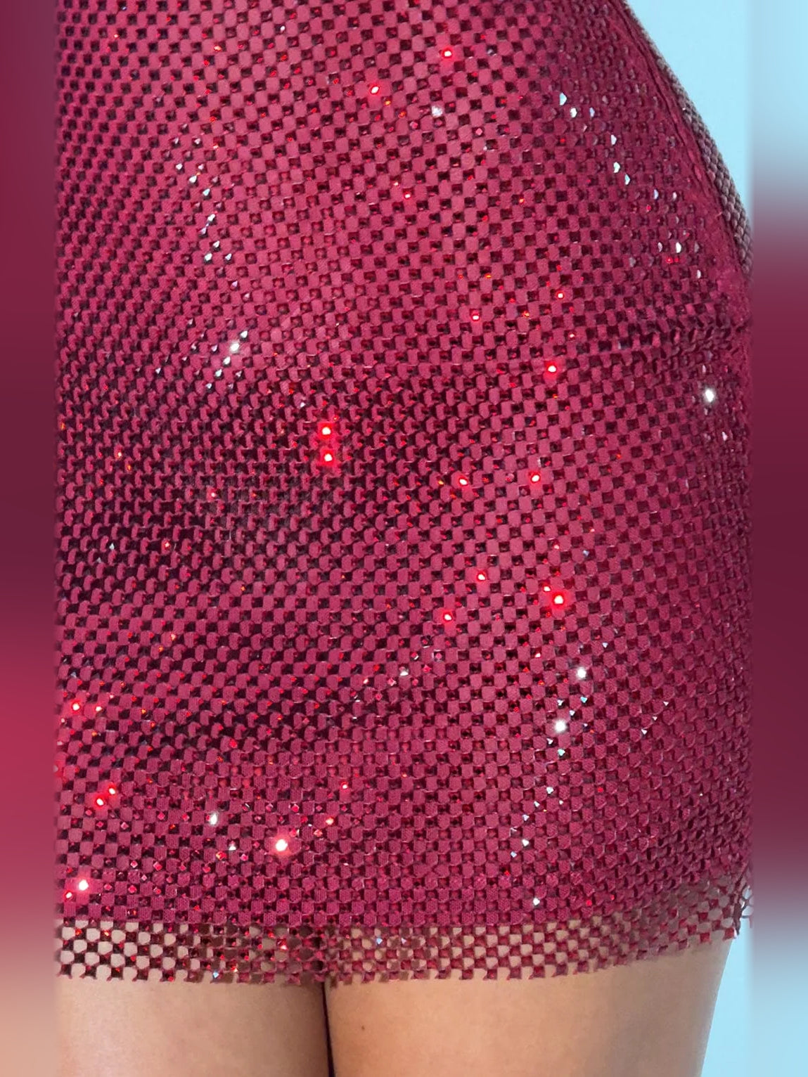 Wine mini homecoming dress, alternate view showing the dress shape and hem