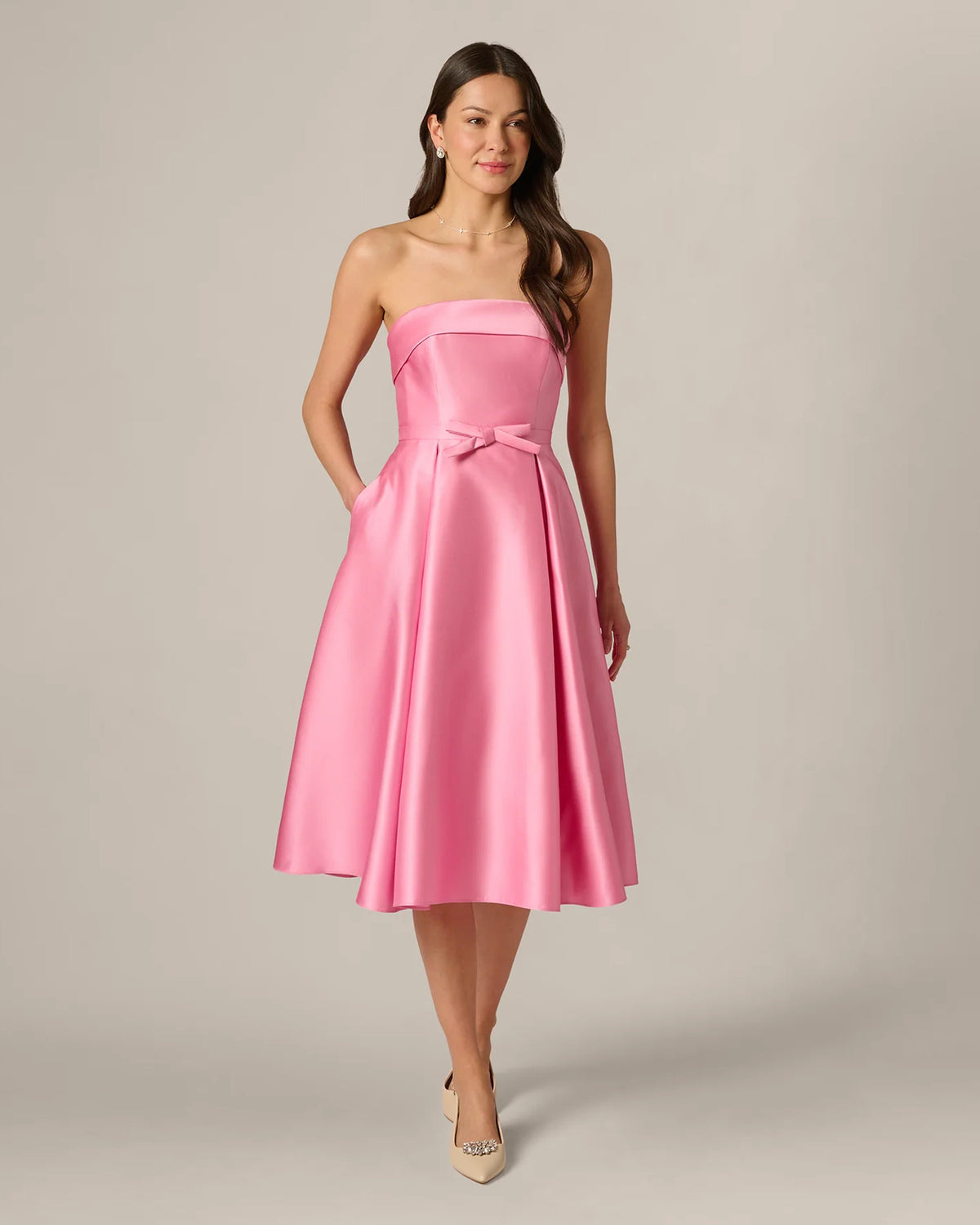 strapless a-line midi mother of the bride dress - image 3