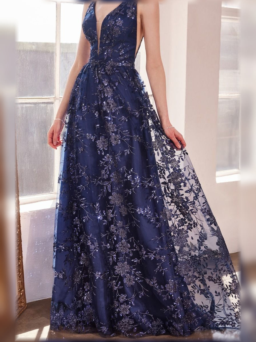 Dusty Sage a-line floor-length formal dress with floral print, alternate view
