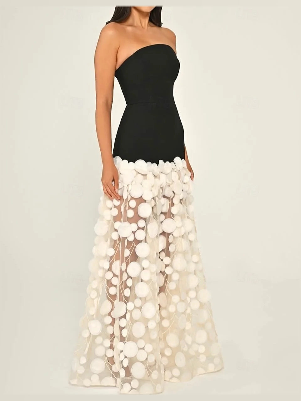 Black floor-length prom dress, alternate view showing the dress shape and hem