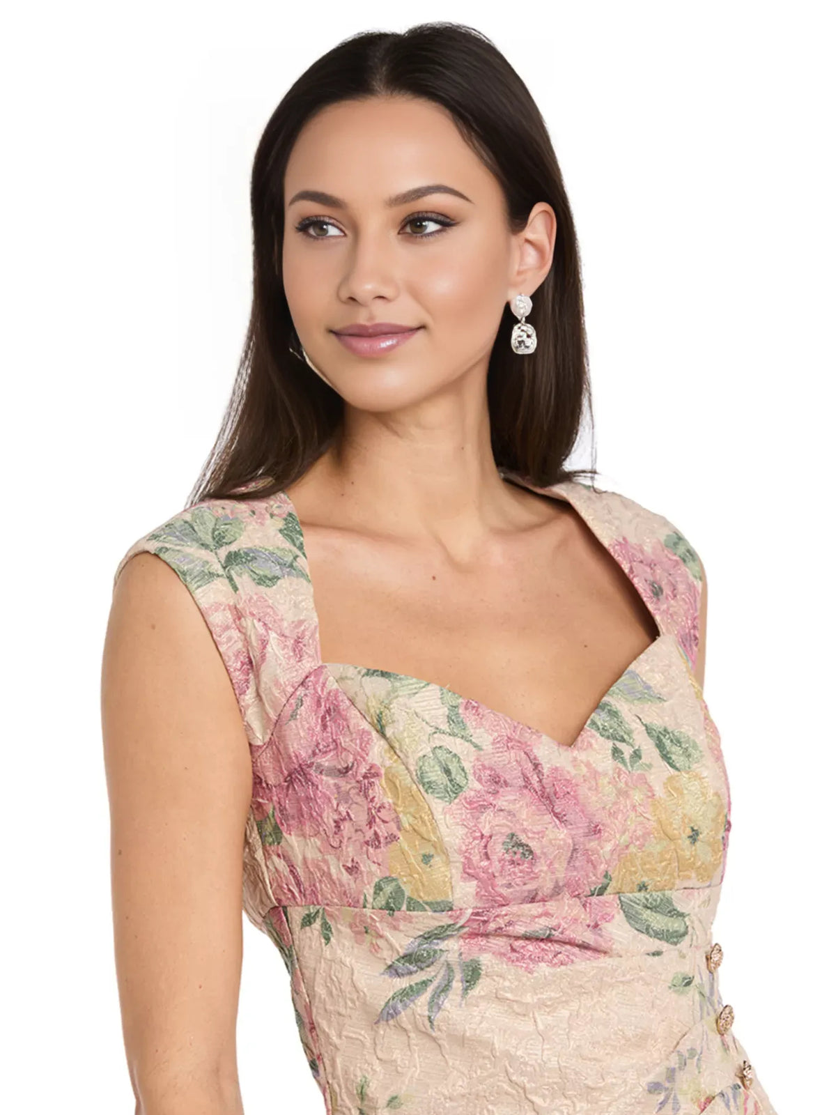As Picture sheath floor-length formal dress with skirt slit, alternate view showing the bodice