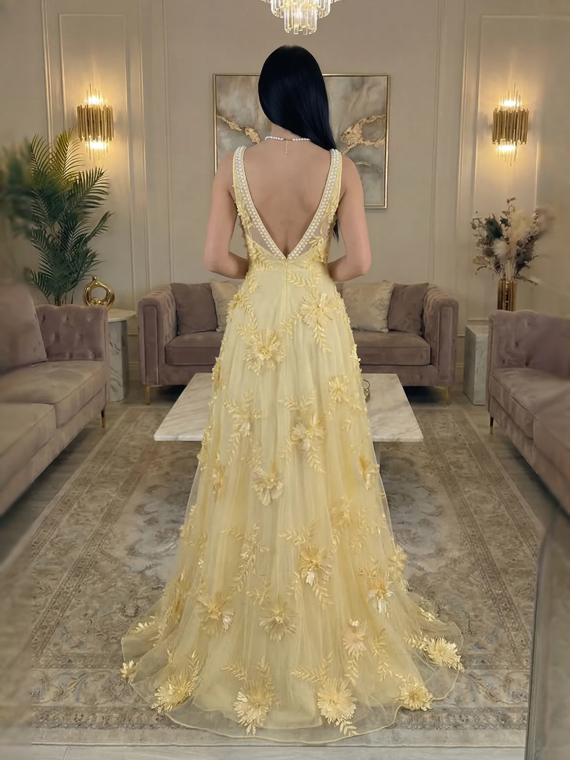 Daffodil floor-length prom dress, alternate view showing the dress shape and hem