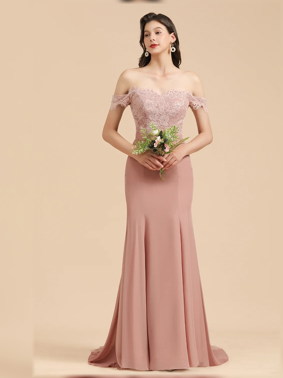 Dusty Rose floor-length bridesmaid dress, alternate view showing the dress shape and hem