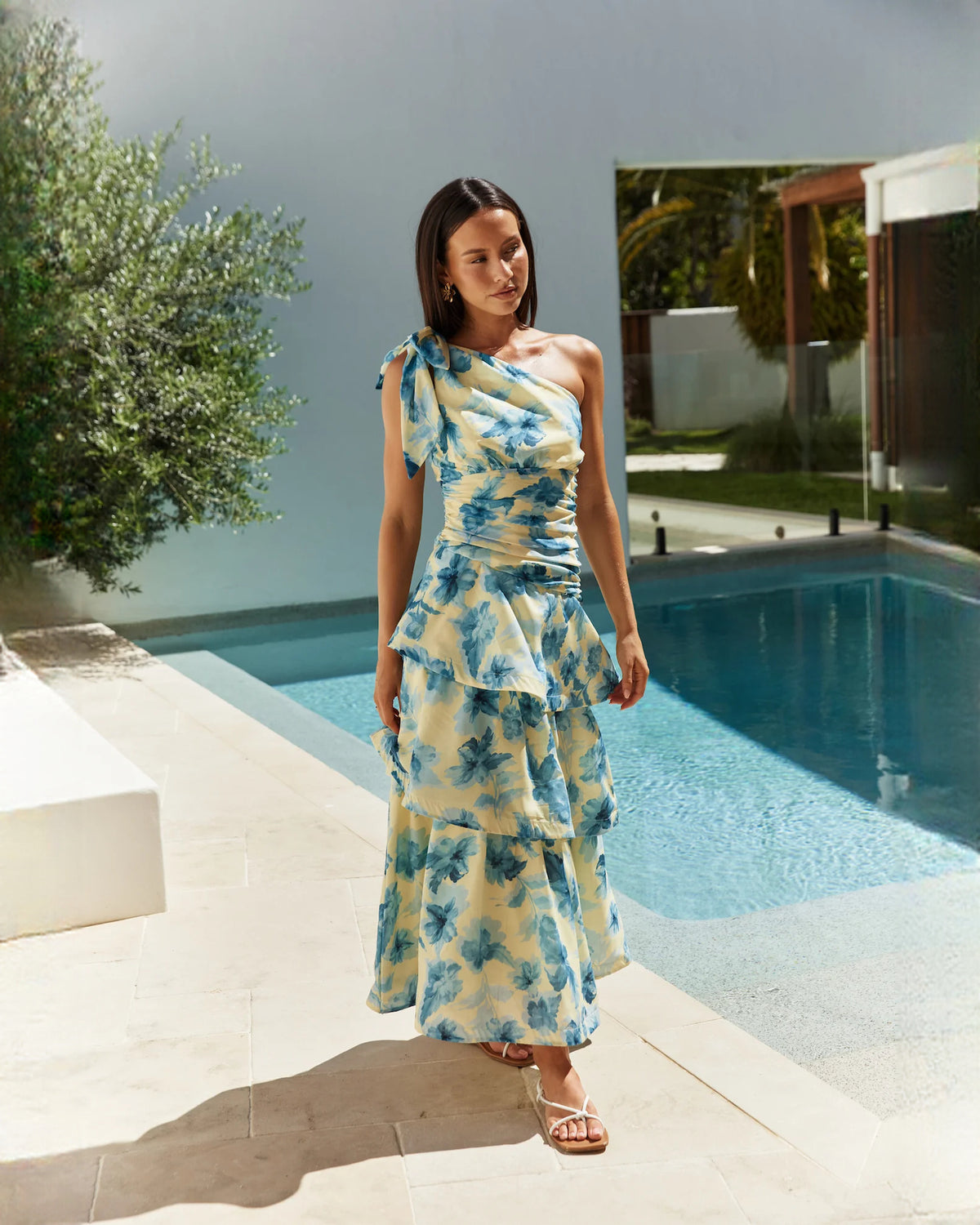 one-shoulder chiffon a-line maxi bridesmaid dress - image 3