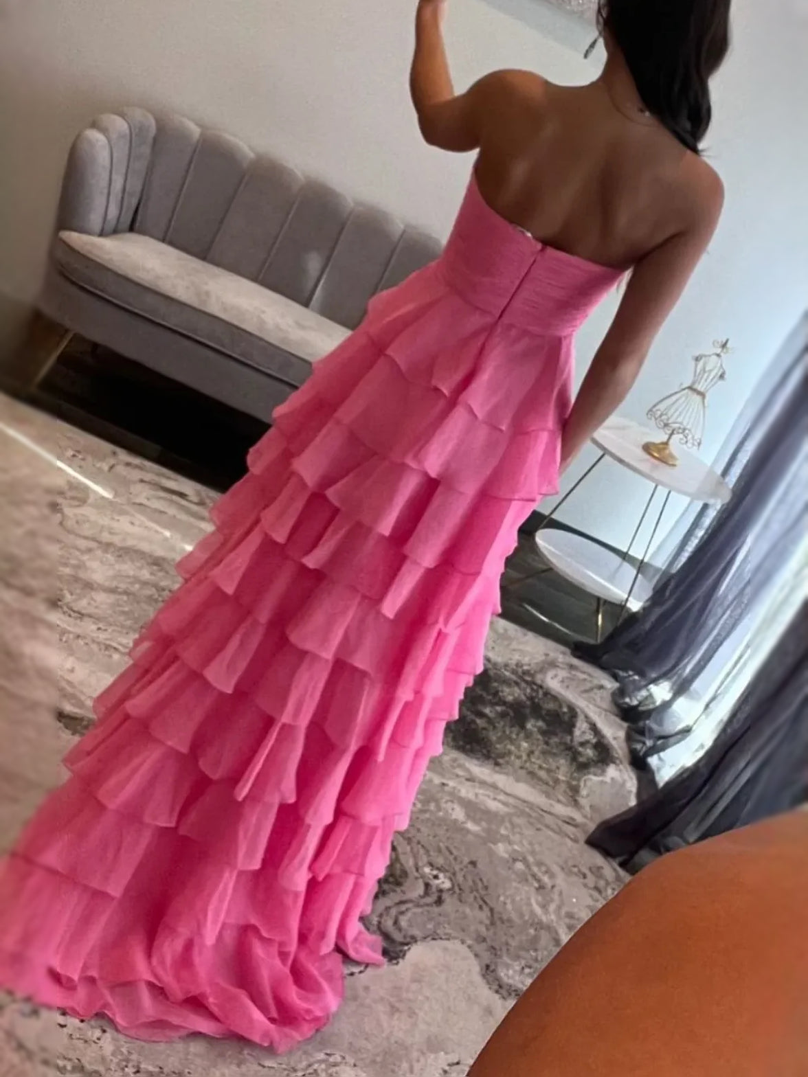Hot Pink floor-length prom dress, alternate view showing the dress shape and hem