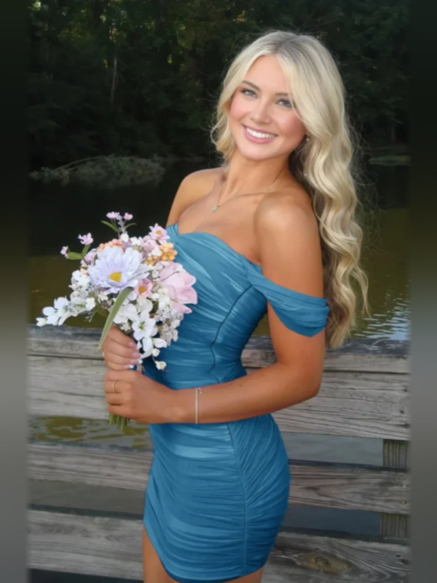 Ocean Blue mini homecoming dress, alternate view showing the dress shape and hem