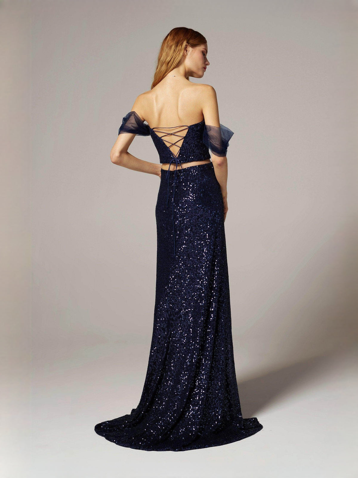 Dark Navy floor-length prom dress, alternate view showing the dress shape and hem