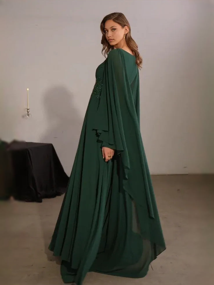 Rose Gold a-line floor-length formal dress with beading, alternate view showing the bodice