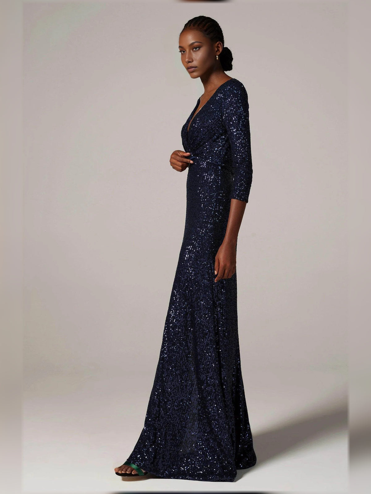 Dark Navy sheath floor-length formal dress with sequins, alternate view