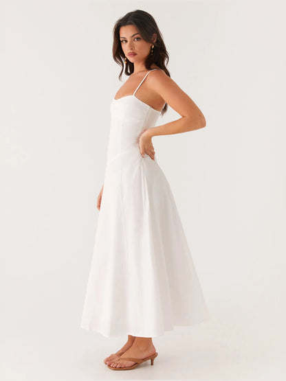 White midi formal dress, alternate view showing the bodice