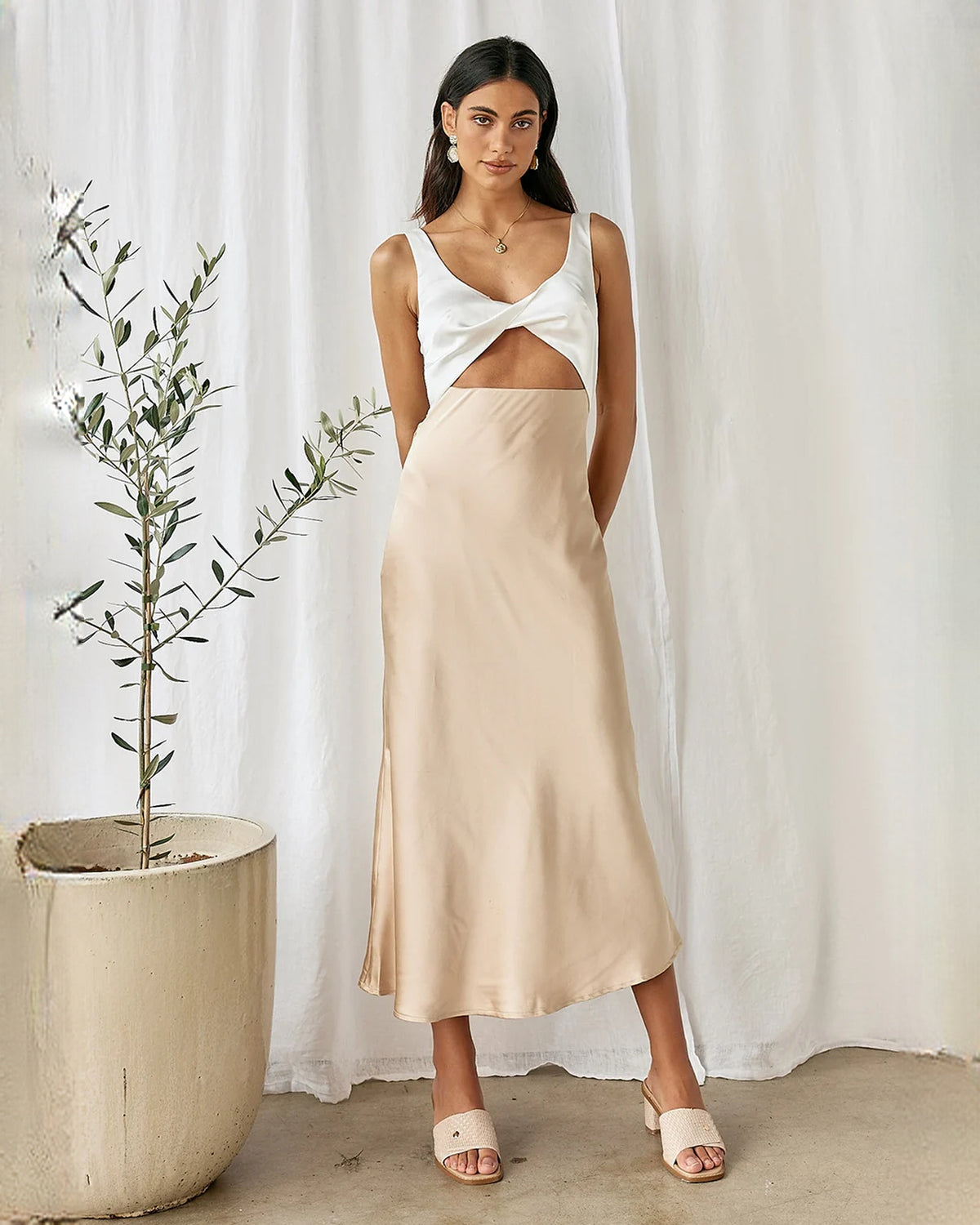 sleeveless satin a-line maxi bridesmaid dress - image 3