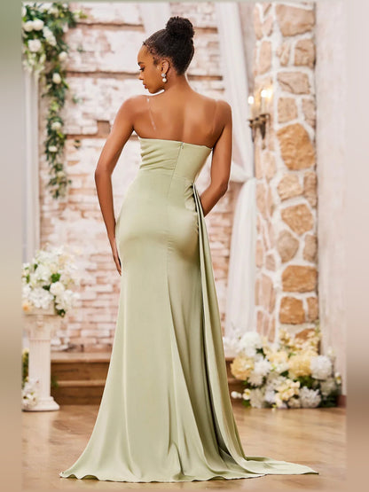 Sage Green mermaid floor-length formal dress with draping, alternate view