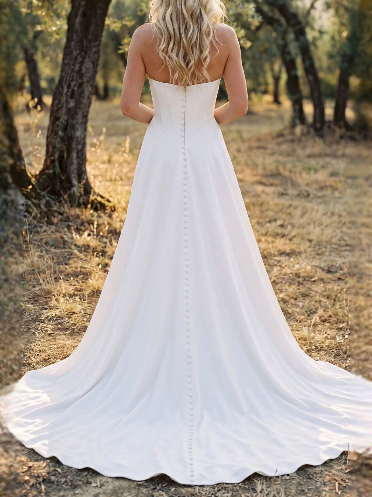 Ivory floor-length wedding dress, alternate view showing the dress shape and hem