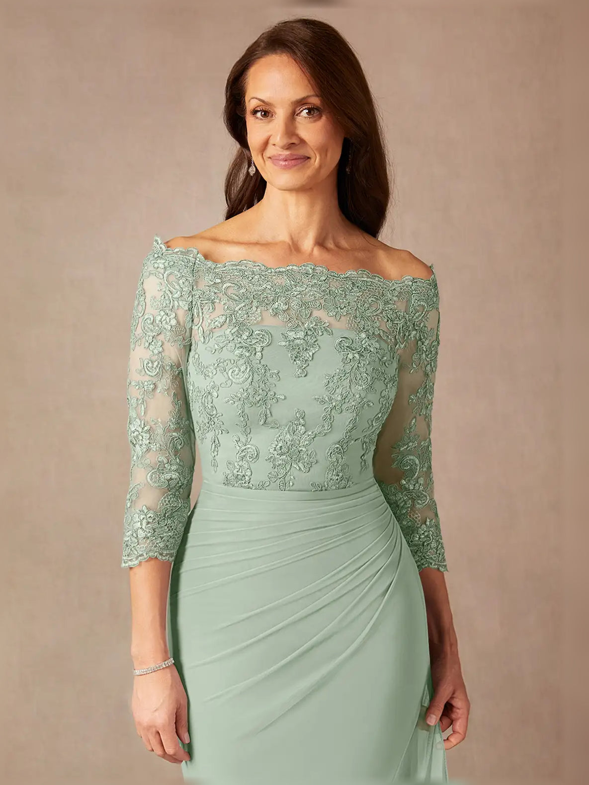 Dusty Sage maxi mother of the bride dress, alternate view showing the dress shape and hem