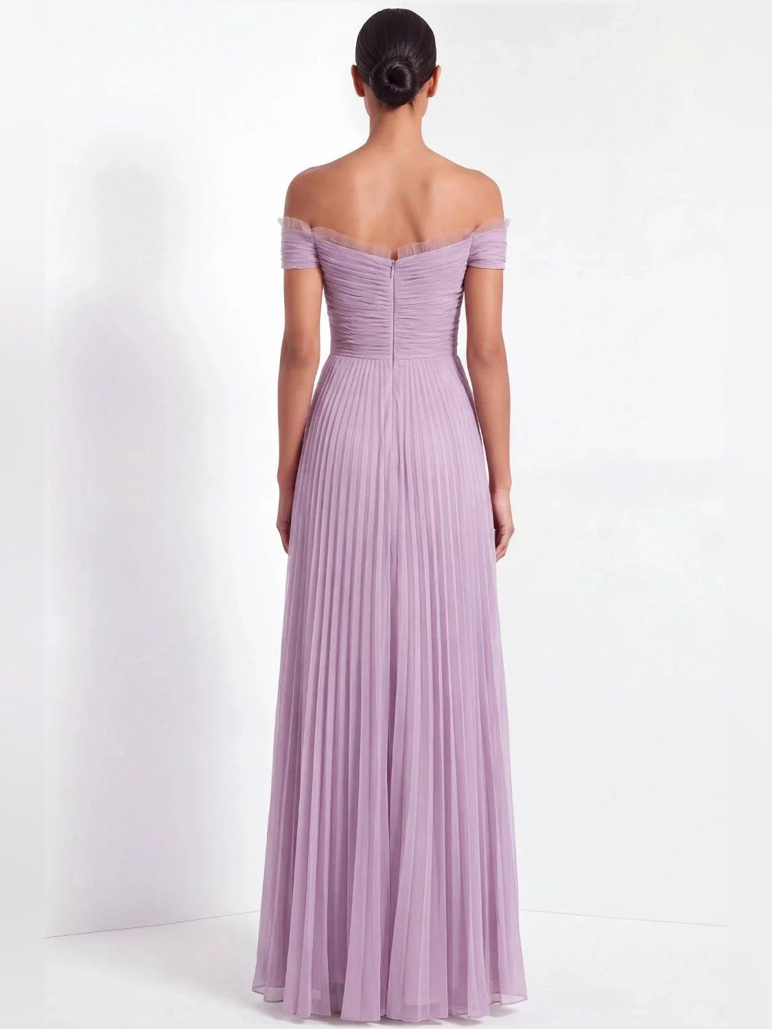 Lilac maxi bridesmaid dress, alternate view showing the dress shape and hem