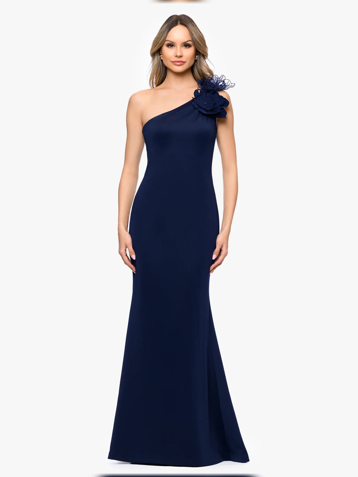 Dark Navy floor-length mother of the bride dress, alternate view showing the dress shape and hem