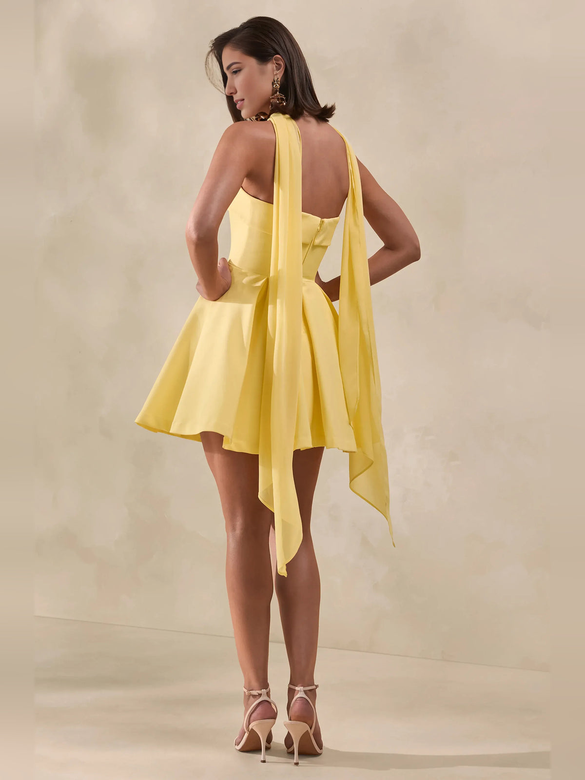 Lemon mini homecoming dress, alternate view showing the dress shape and hem