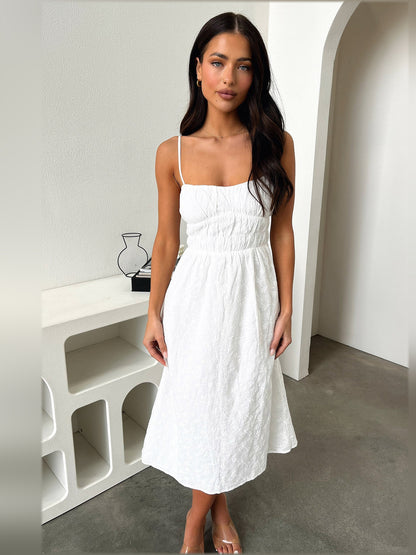 White midi formal dress, alternate view showing the bodice
