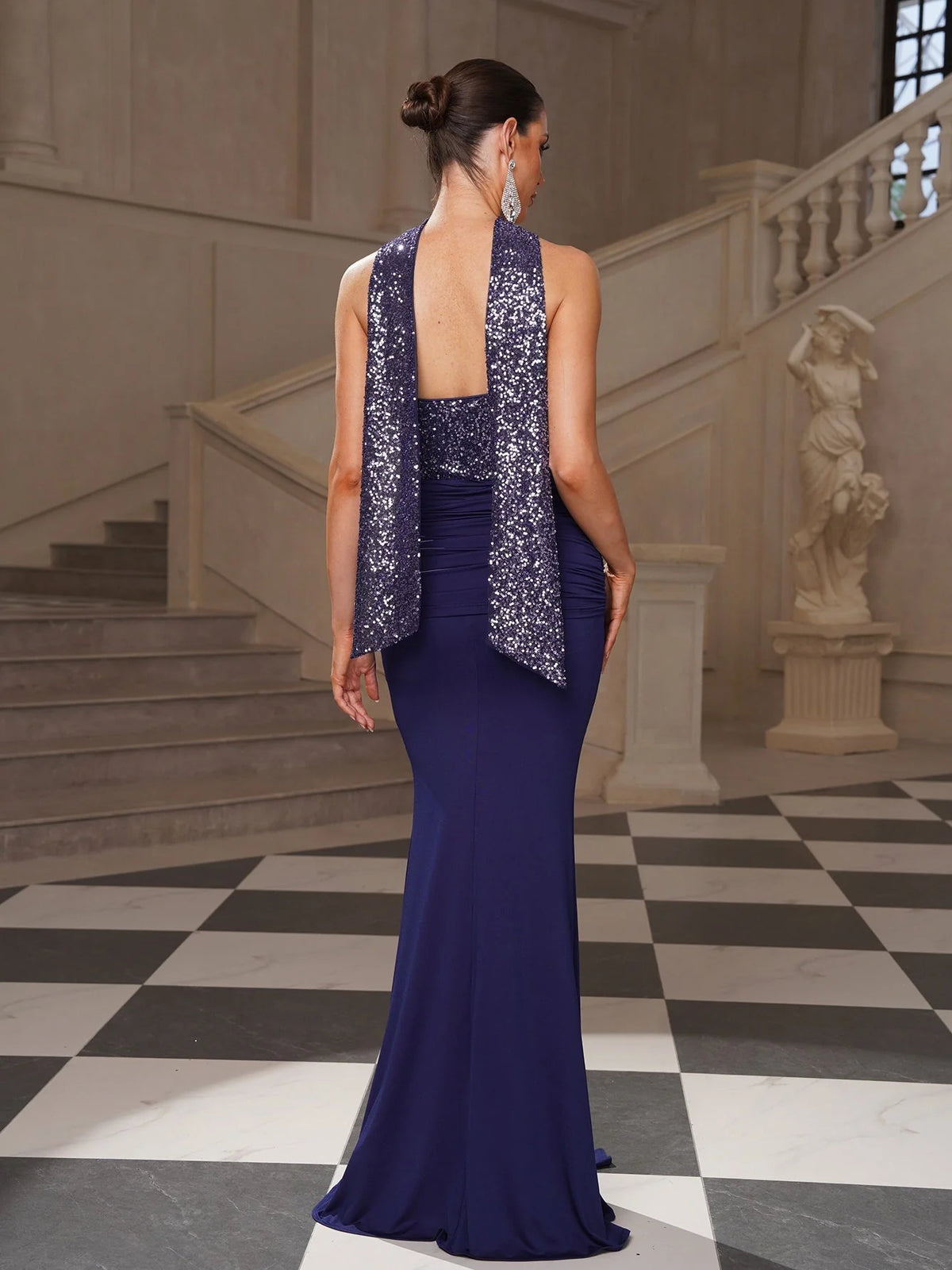 Dark Navy floor-length prom dress, alternate view showing the dress shape and hem
