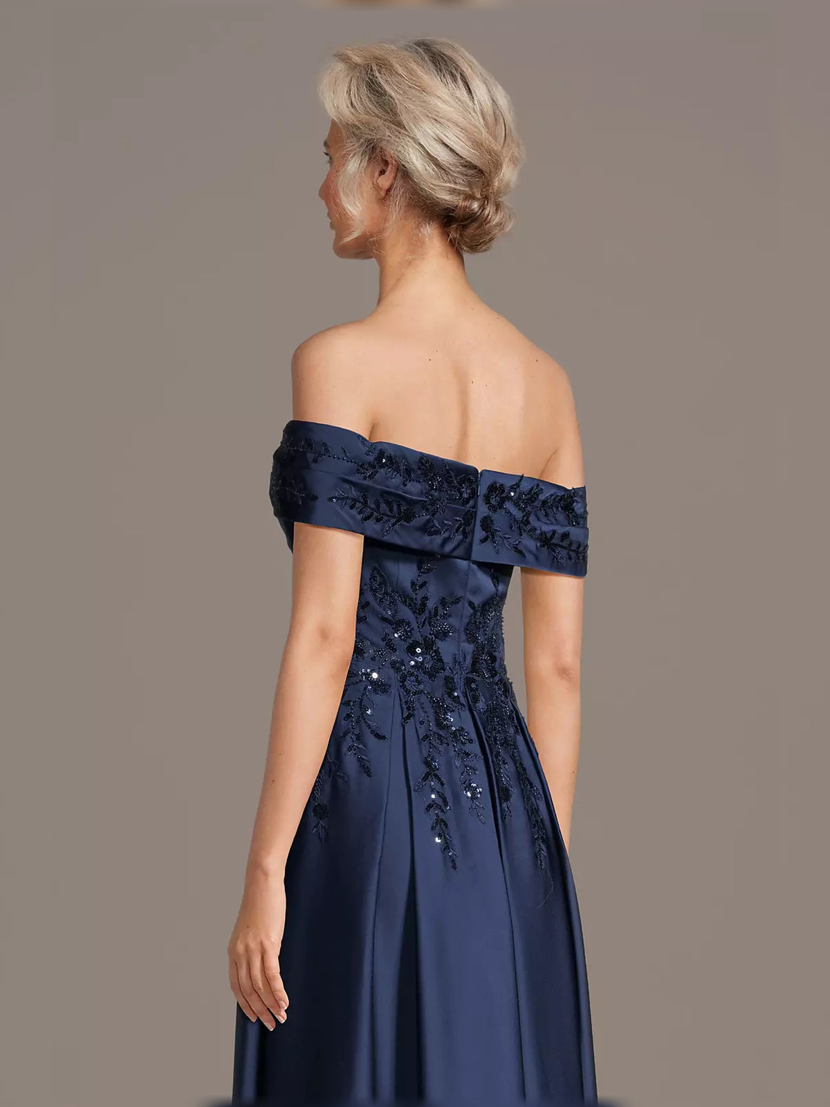 Dark Navy maxi mother of the bride dress, alternate view showing the dress shape and hem