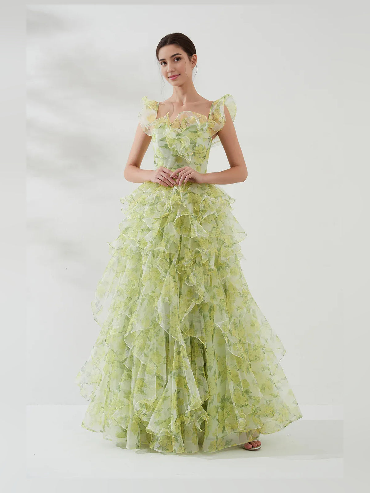 Sage Green floor-length prom dress, alternate view showing the dress shape and hem