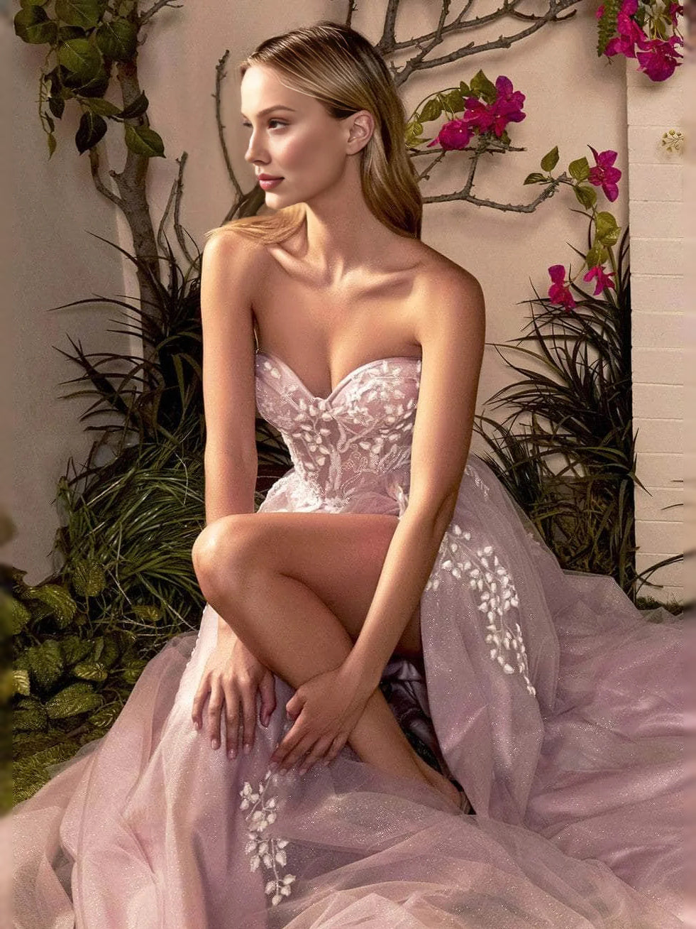 Dusty Rose floor-length prom dress, alternate view showing the dress shape and hem