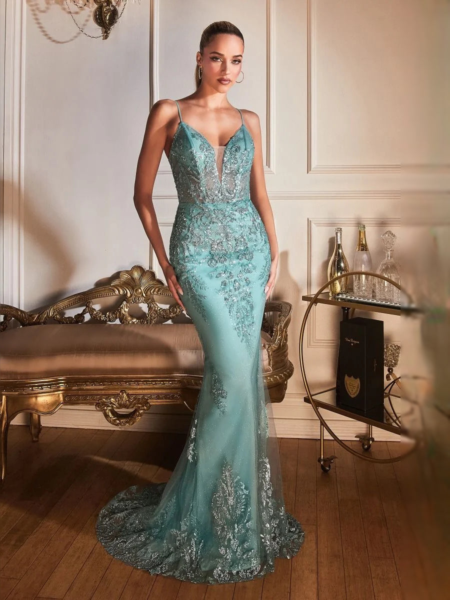 Caribbean floor-length prom dress, alternate view showing the dress shape and hem