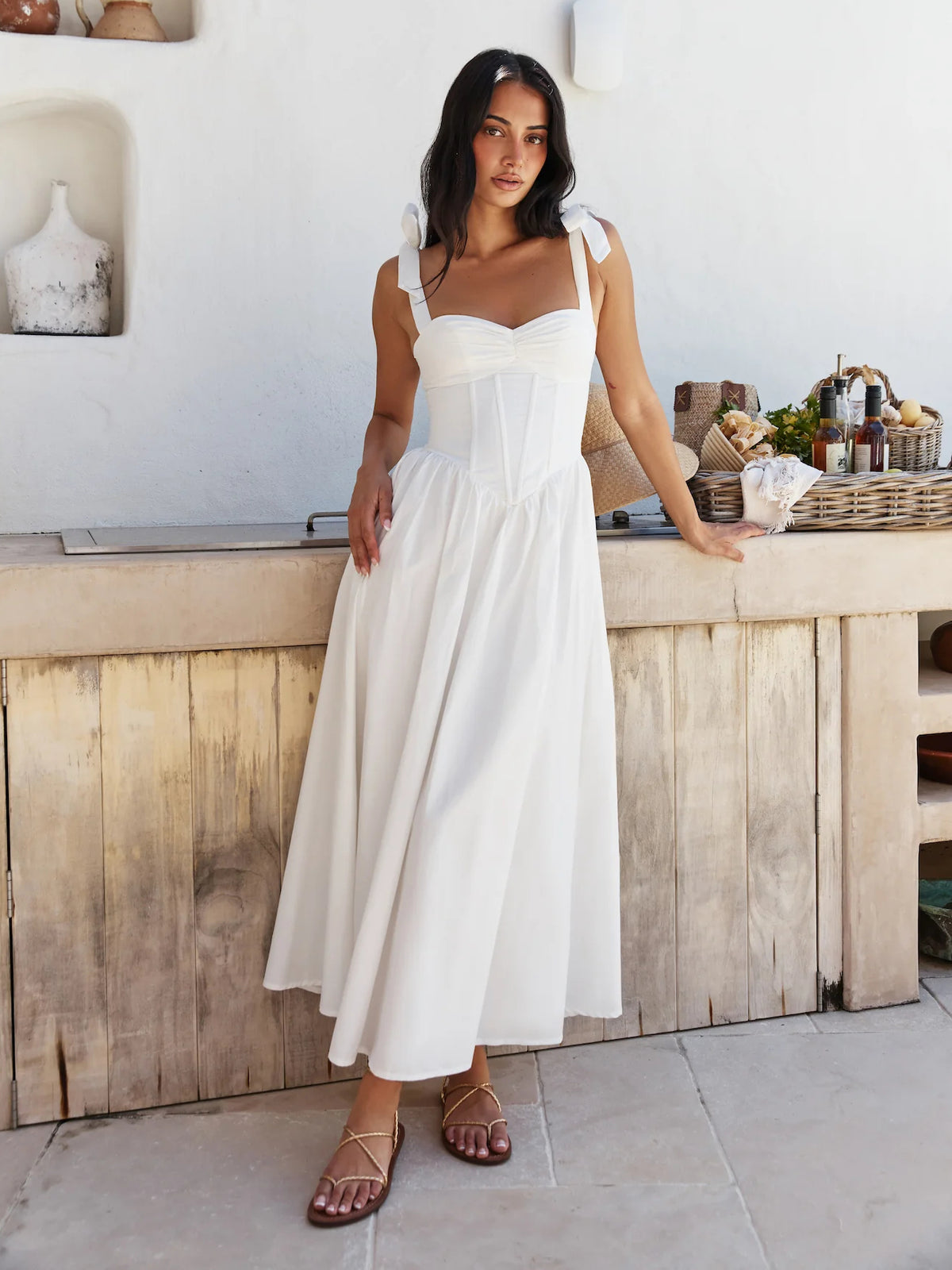 White midi formal dress, alternate view showing the bodice