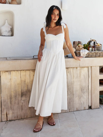 White midi formal dress, alternate view showing the bodice