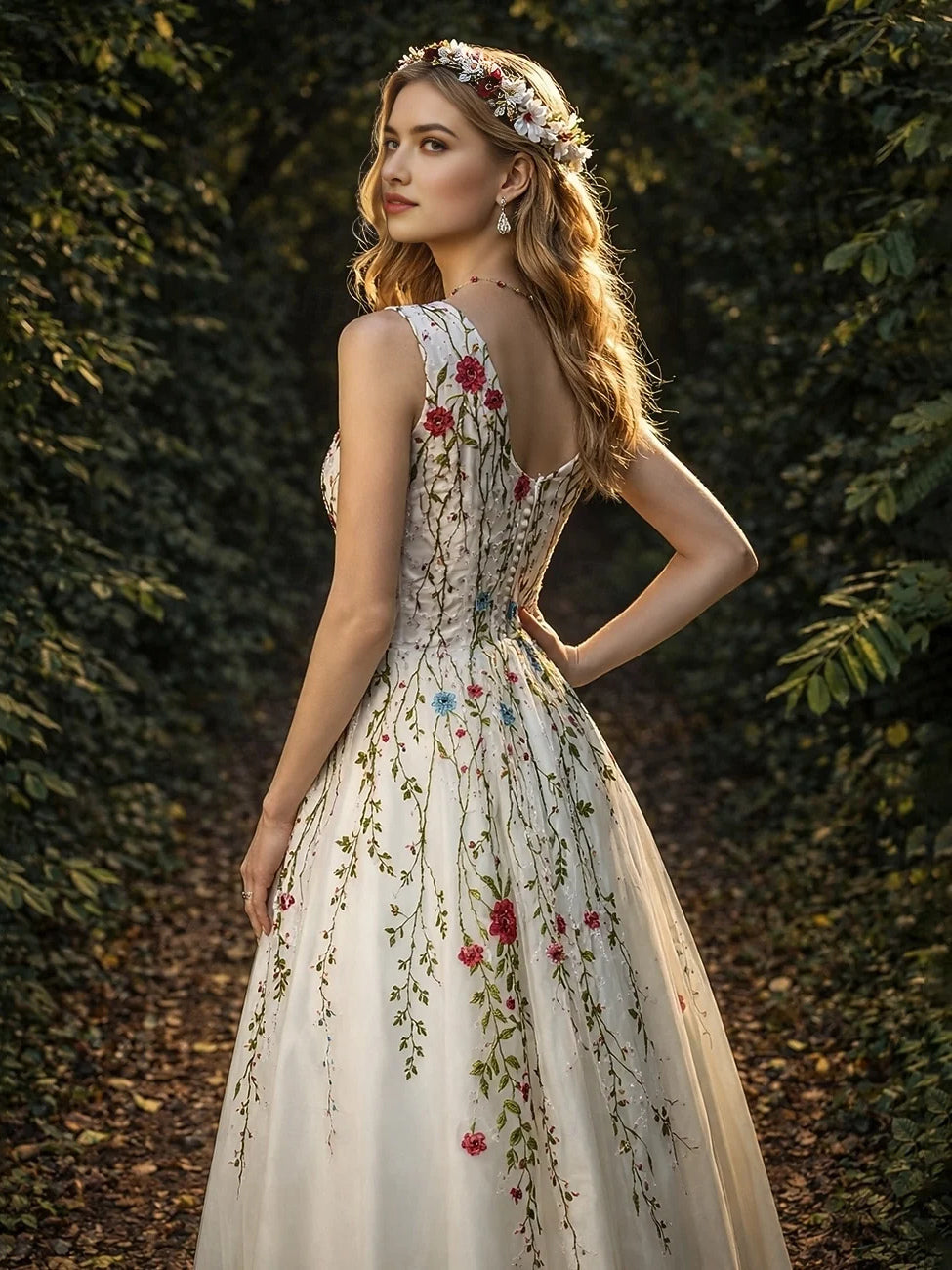 Ivory white floor-length prom dress, alternate view showing the dress shape and hem