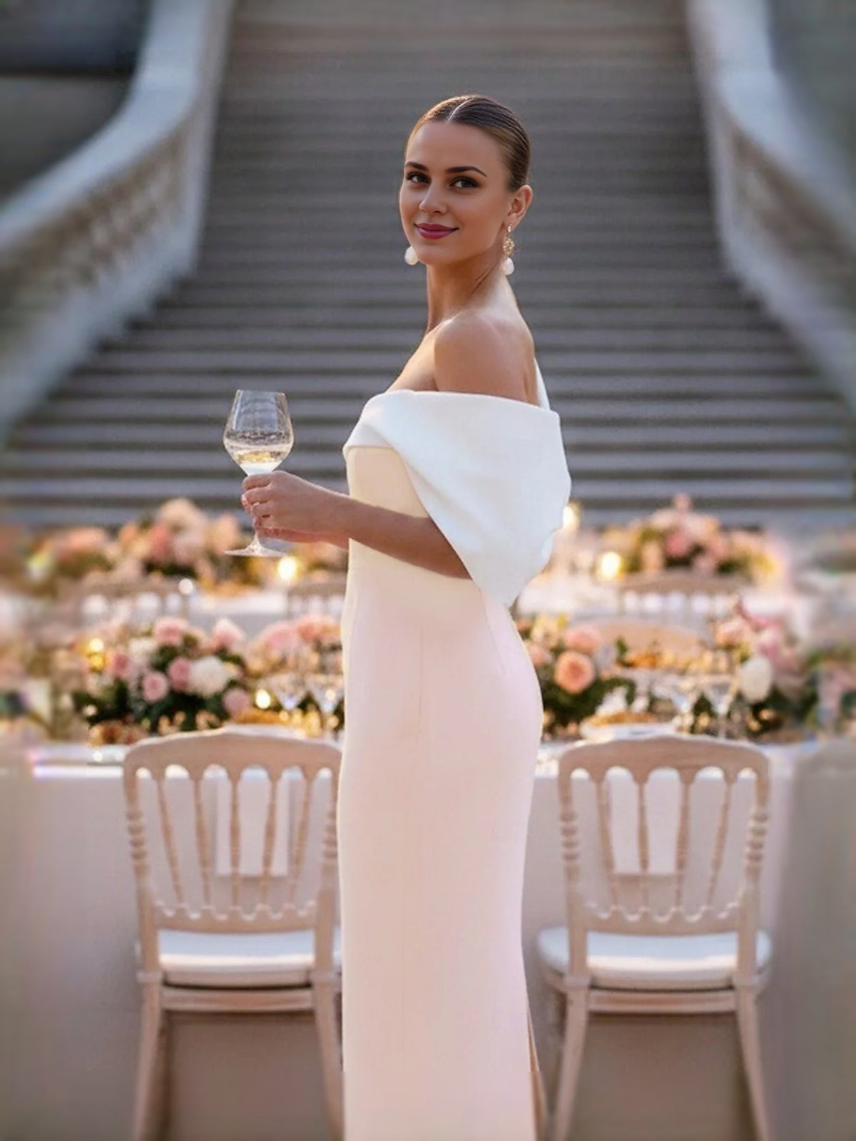 Blush Pink midi prom dress, alternate view showing the dress shape and hem