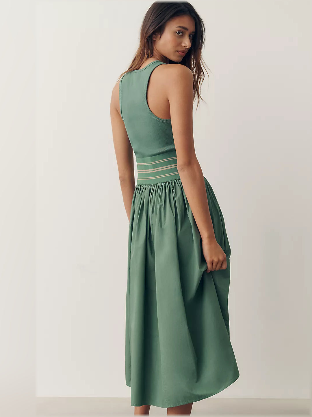 Green midi formal dress, alternate view showing the bodice