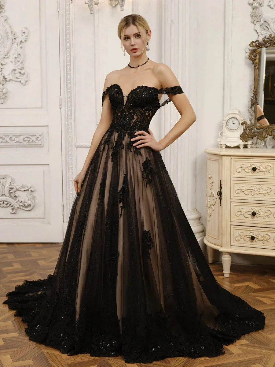 Black floor-length prom dress, alternate view showing the dress shape and hem