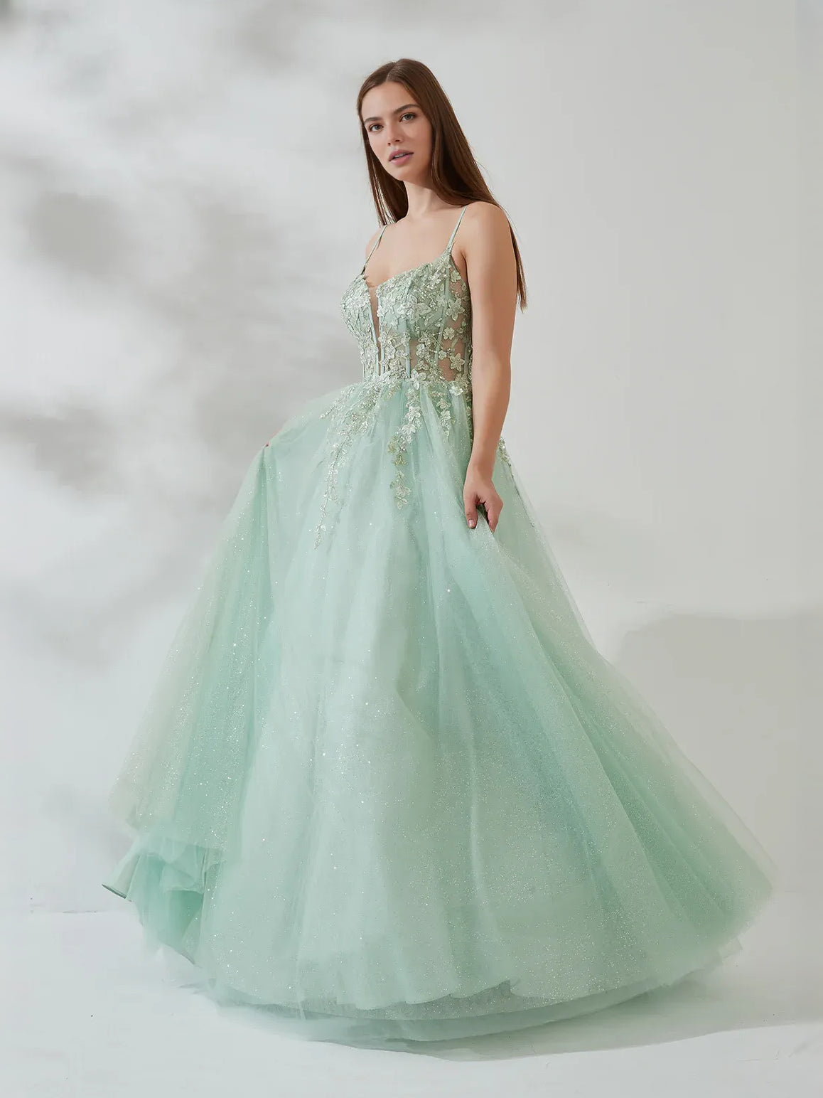 Mint Green floor-length prom dress, alternate view showing the dress shape and hem