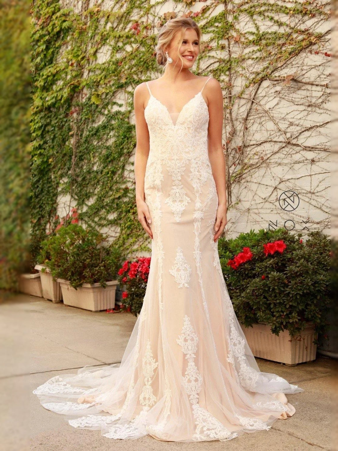 Ivory floor-length wedding dress, alternate view showing the dress shape and hem