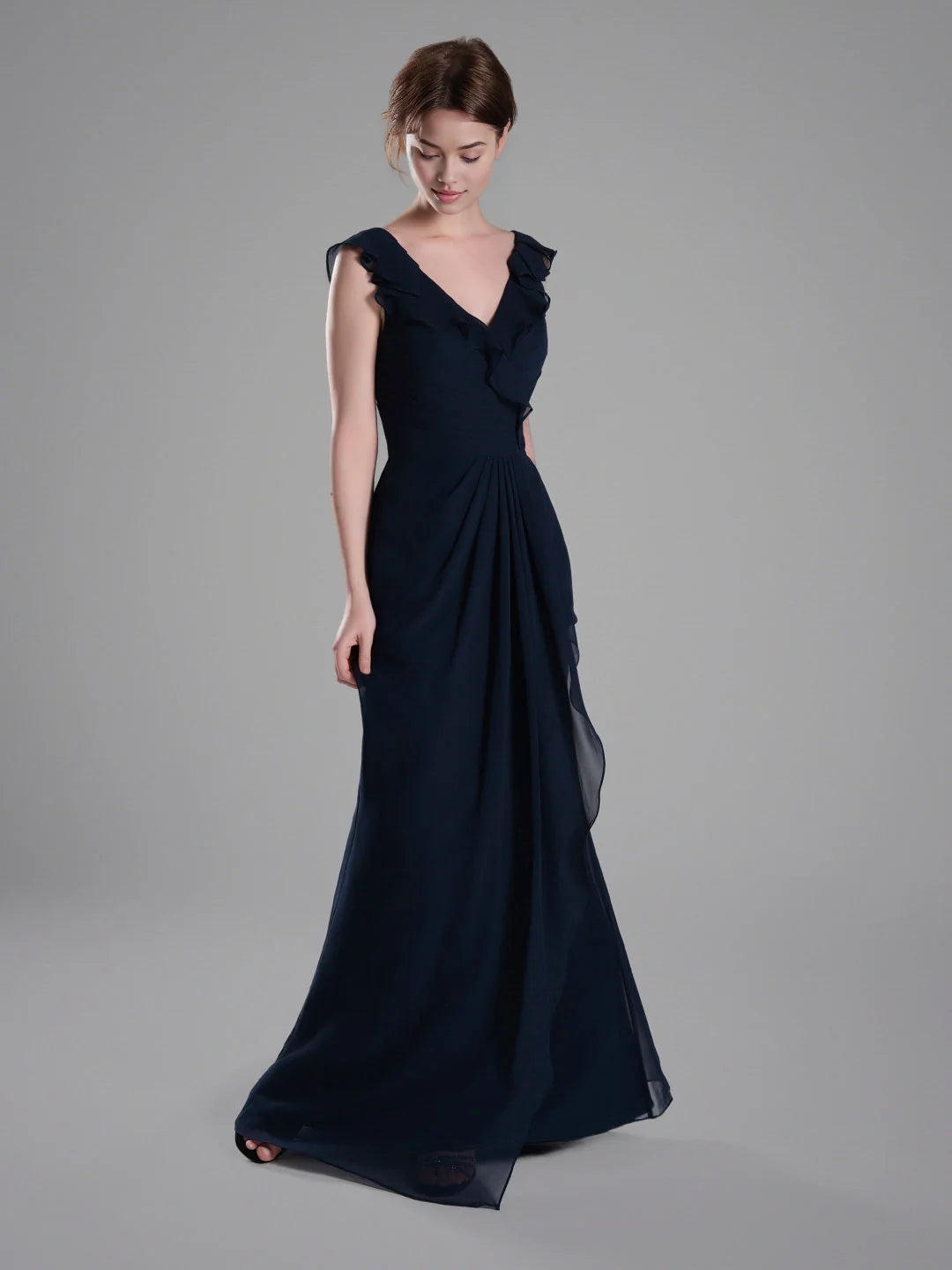 Dark Navy floor-length bridesmaid dress, alternate view showing the dress shape and hem