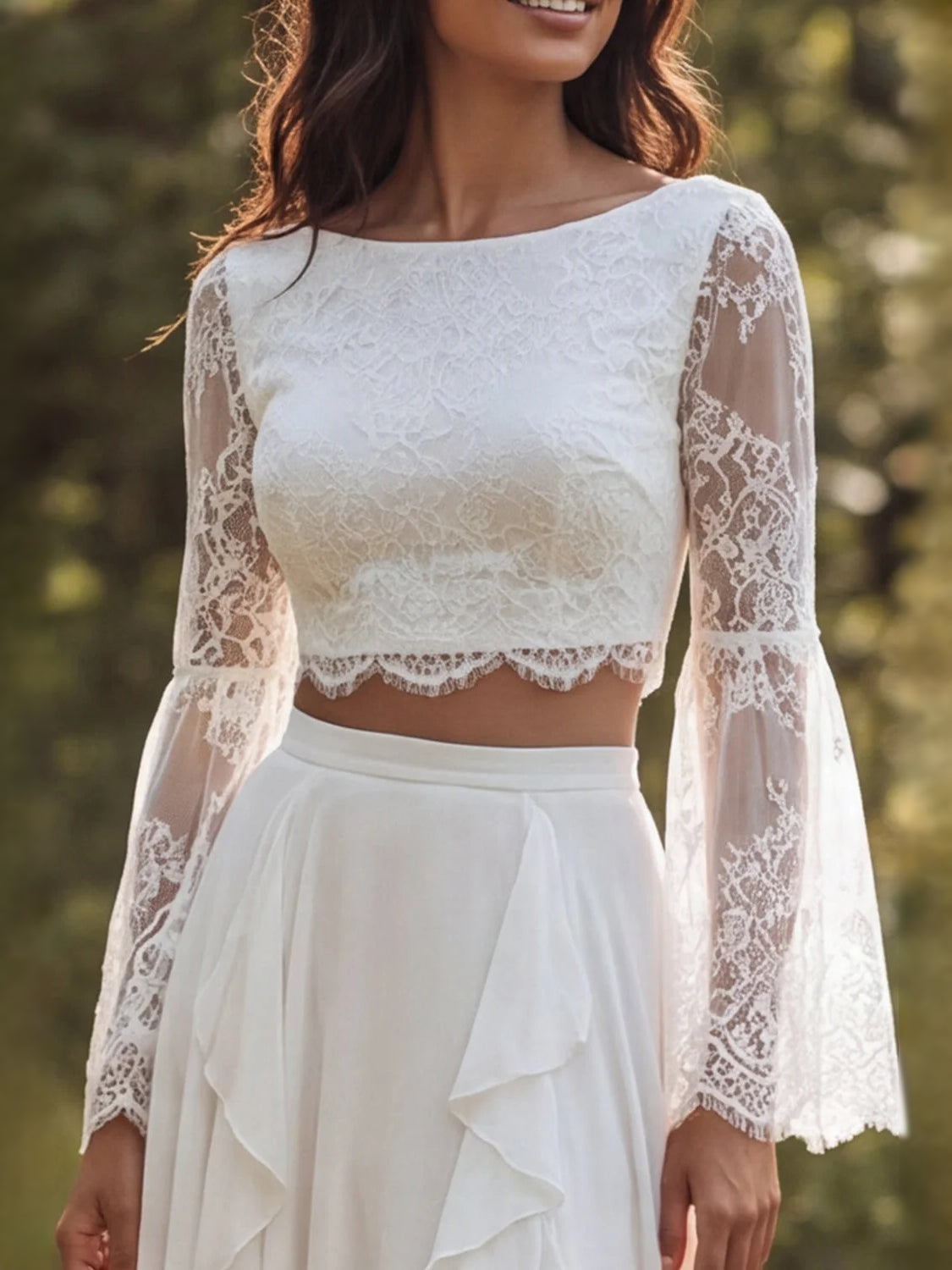Ivory floor-length wedding dress, alternate view showing the dress shape and hem