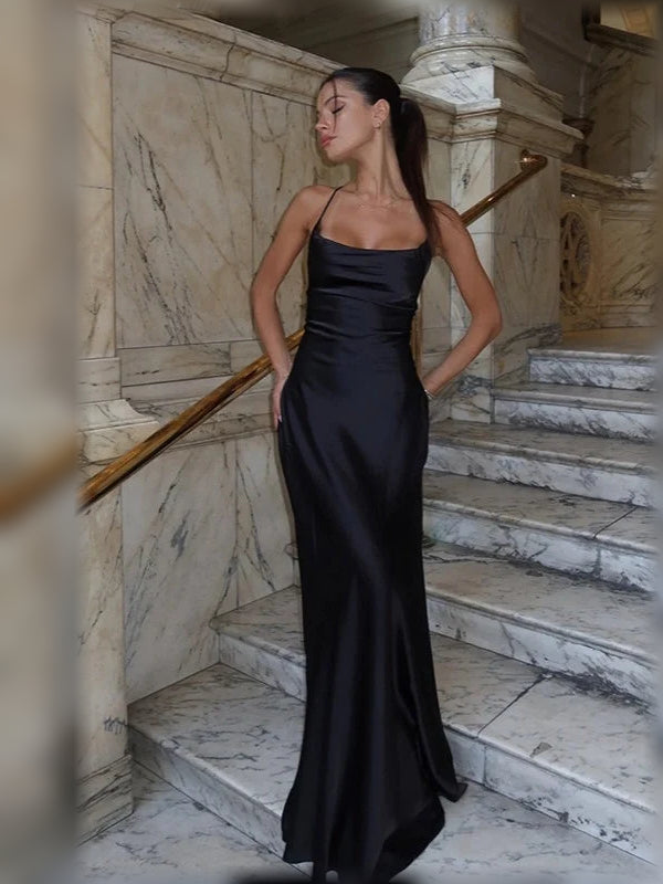 Black sheath floor-length formal dress with draping, alternate view