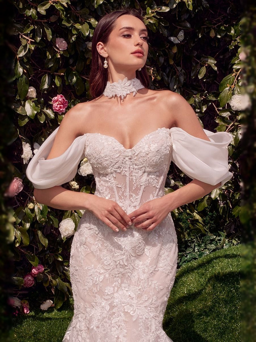 Ivory floor-length wedding dress, alternate view showing the dress shape and hem
