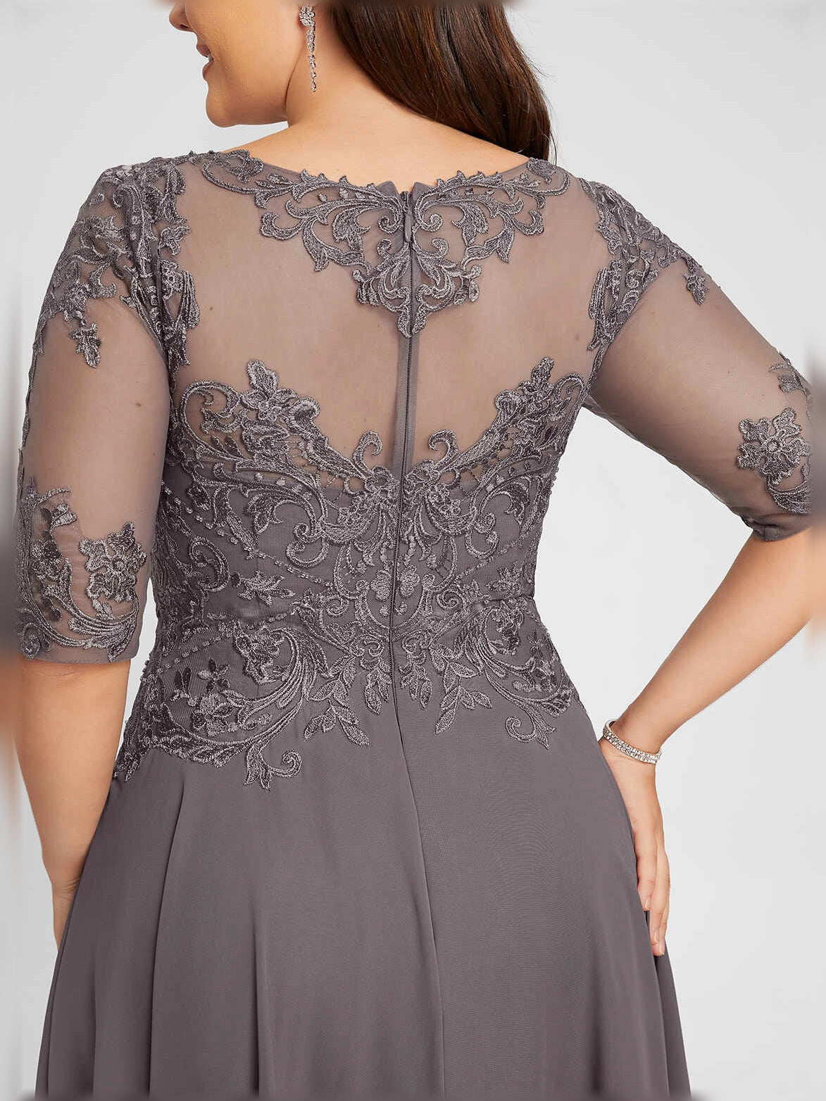 Purple midi mother of the bride dress, alternate view showing the dress shape and hem