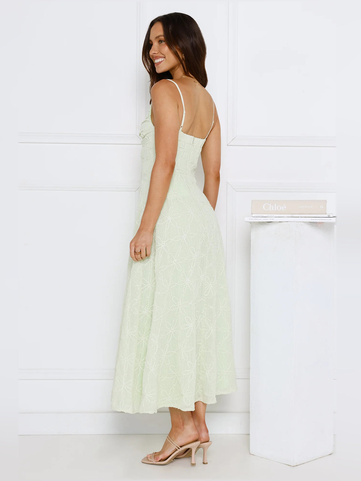 Mint midi formal dress, alternate view showing the bodice