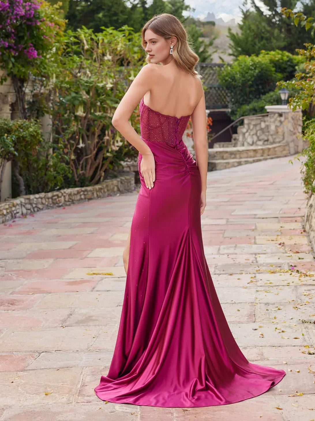 Hot Pink floor-length prom dress, alternate view showing the dress shape and hem