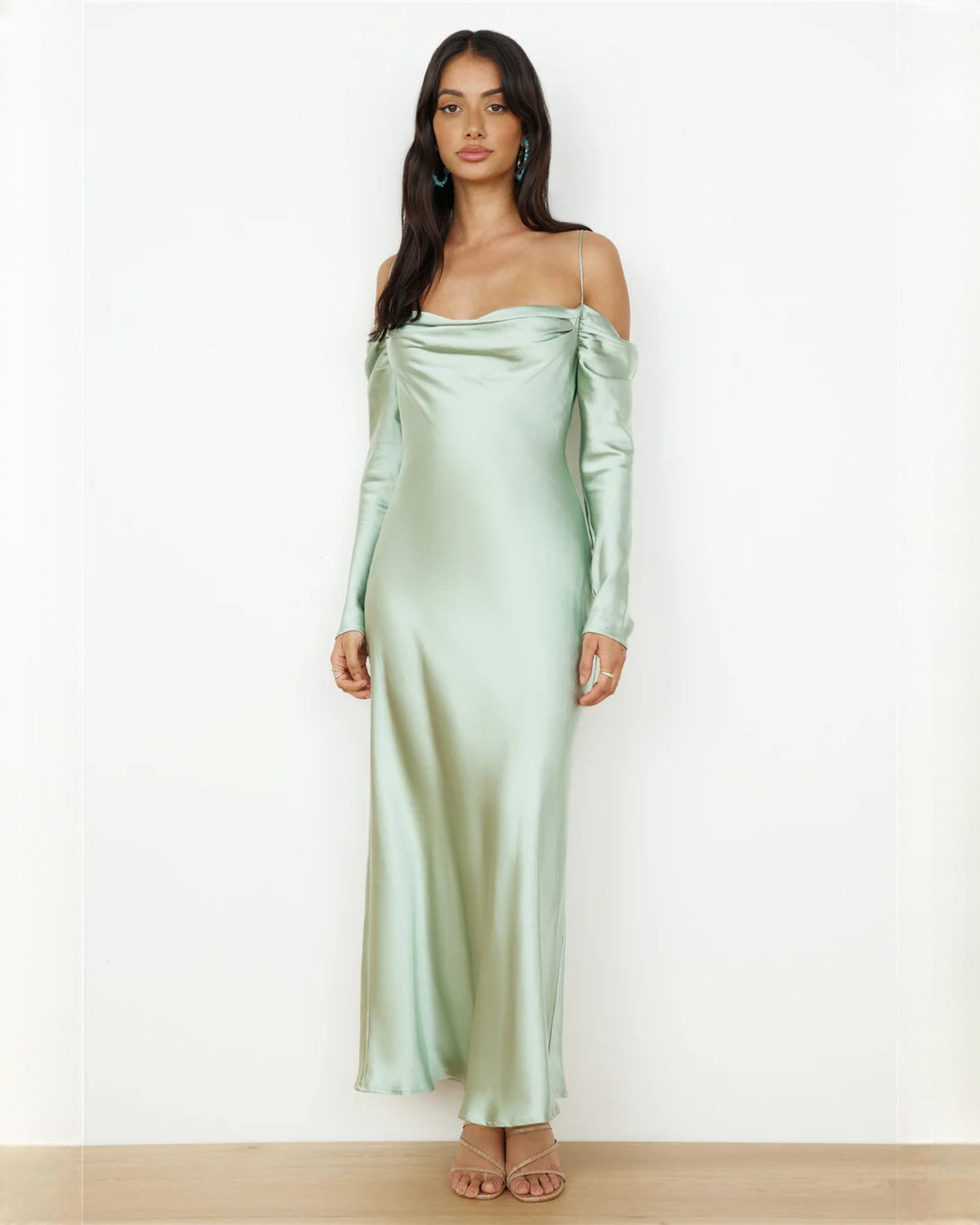 sleeveless satin a-line maxi bridesmaid dress - image 3