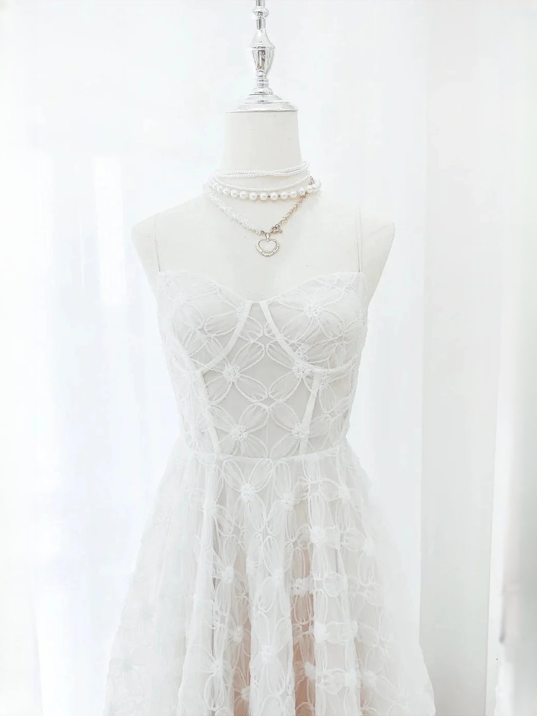 Ivory midi wedding dress, alternate view showing the dress shape and hem