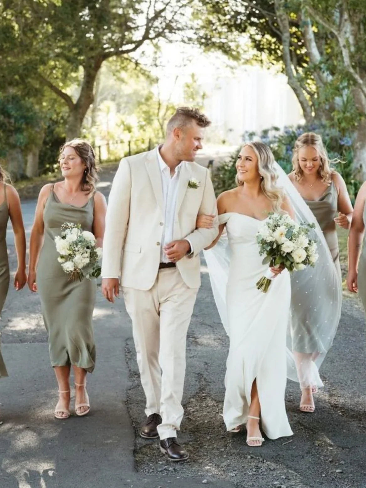 Olive Green tea-length bridesmaid dress, alternate view showing the dress shape and hem