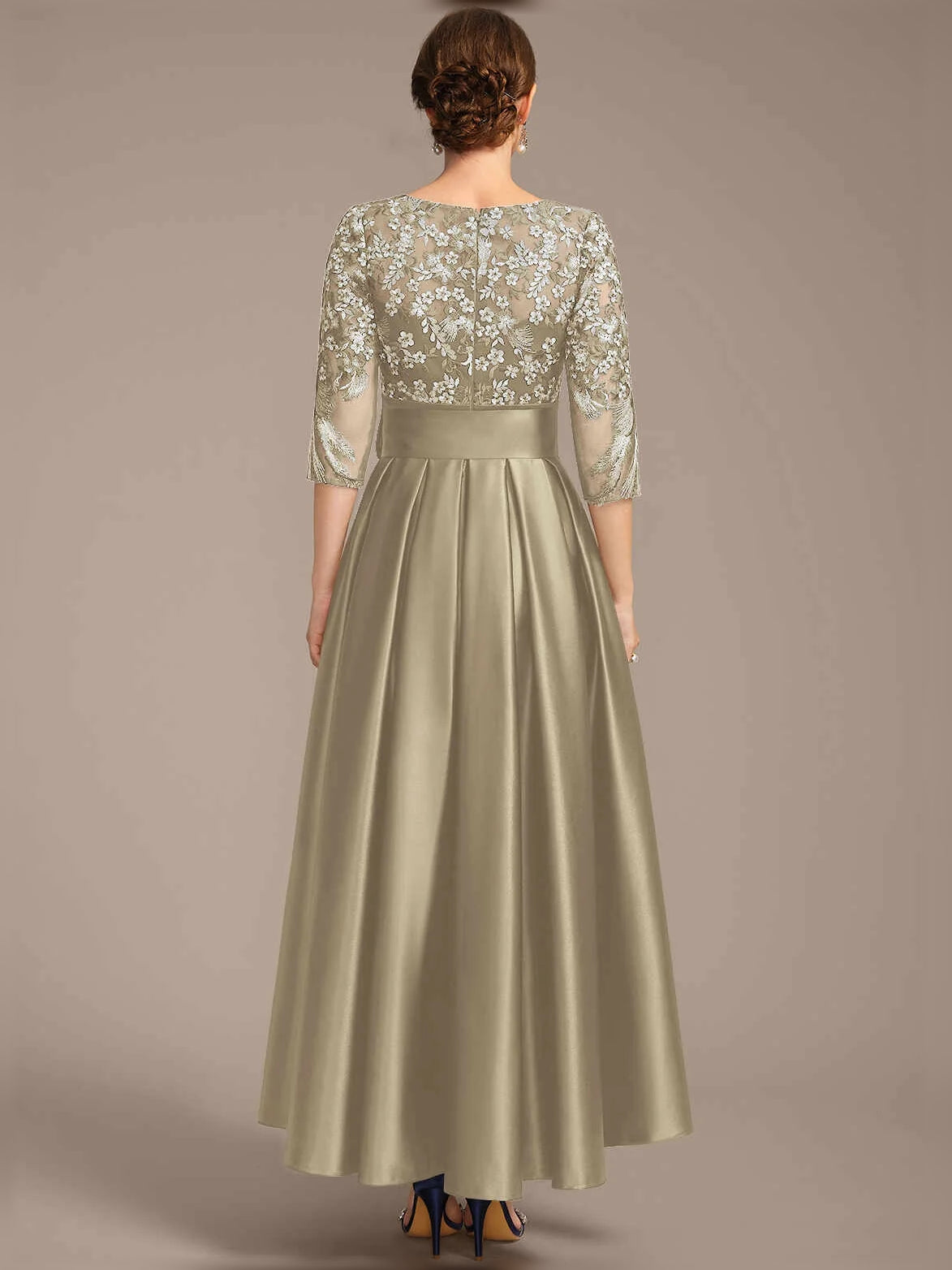 Dark Navy floor-length mother of the bride dress, alternate view showing the dress shape and hem