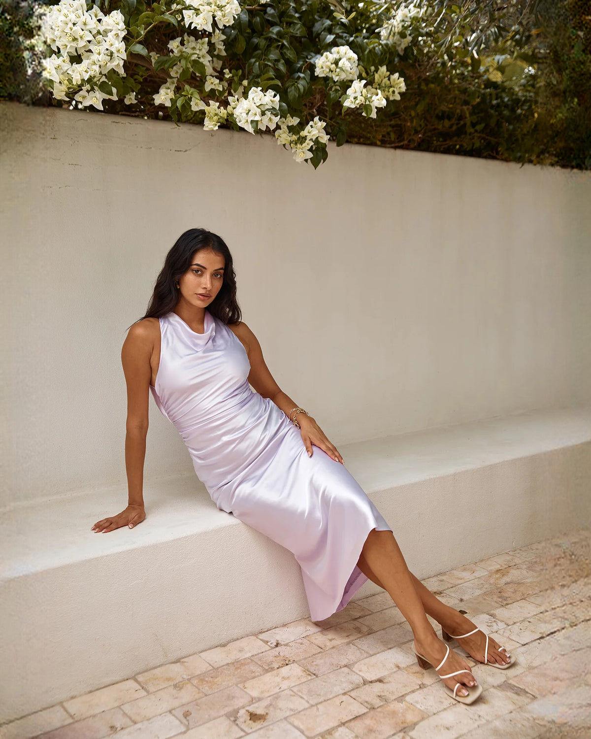 sleeveless satin a-line maxi bridesmaid dress - image 3