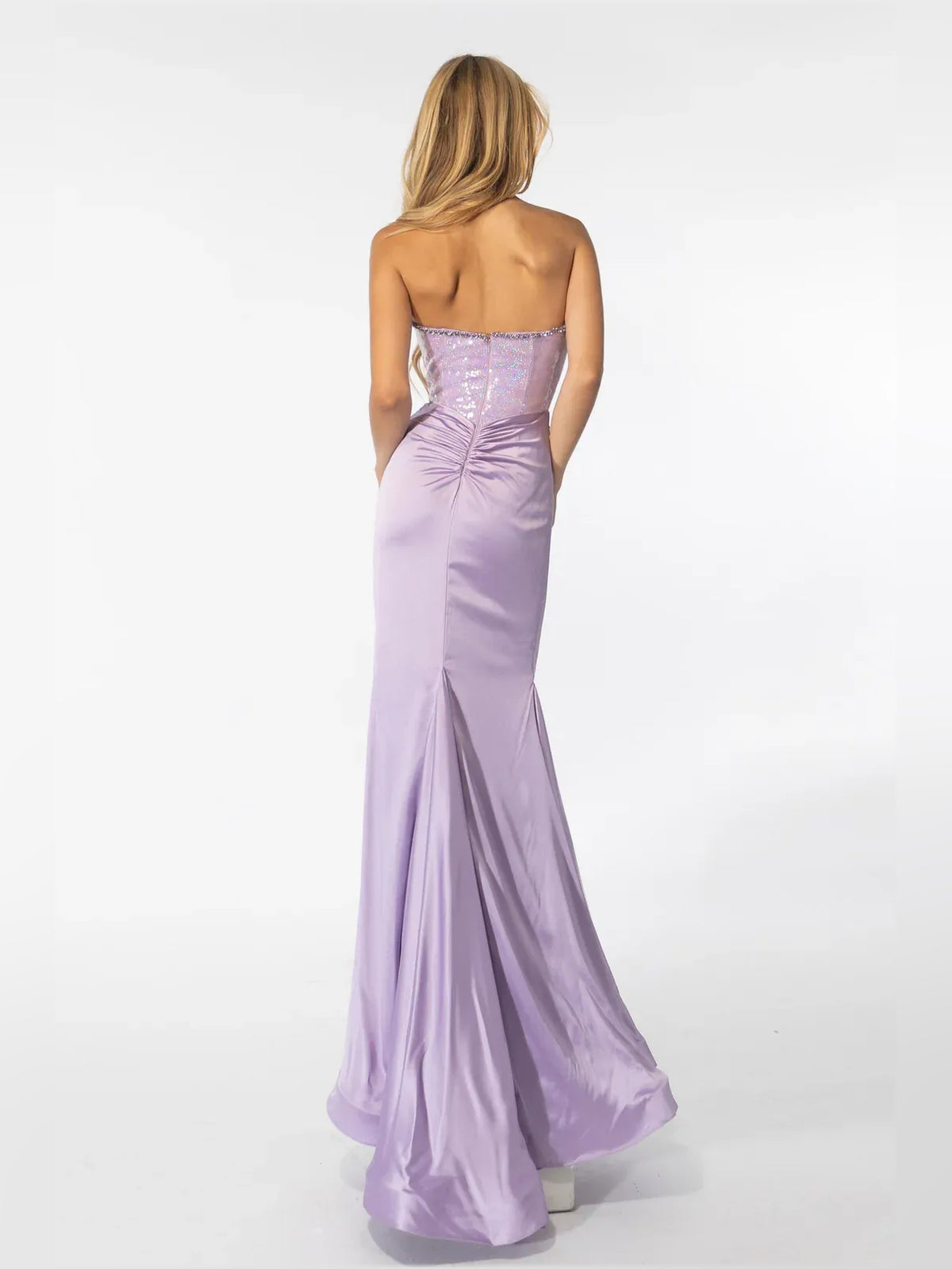 Lavender floor-length prom dress, alternate view showing the dress shape and hem