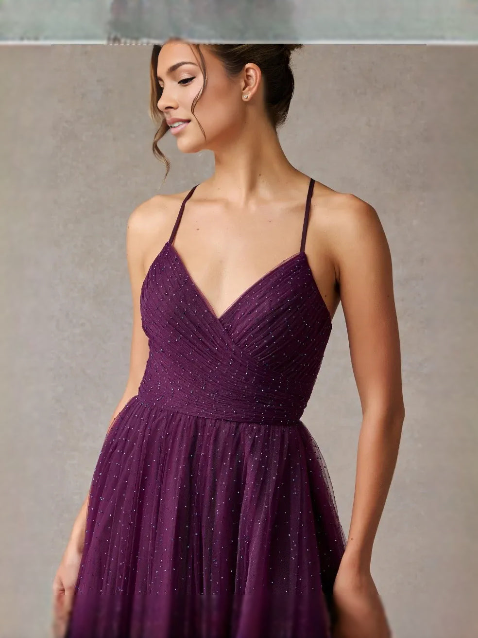 Grape floor-length prom dress, alternate view showing the dress shape and hem