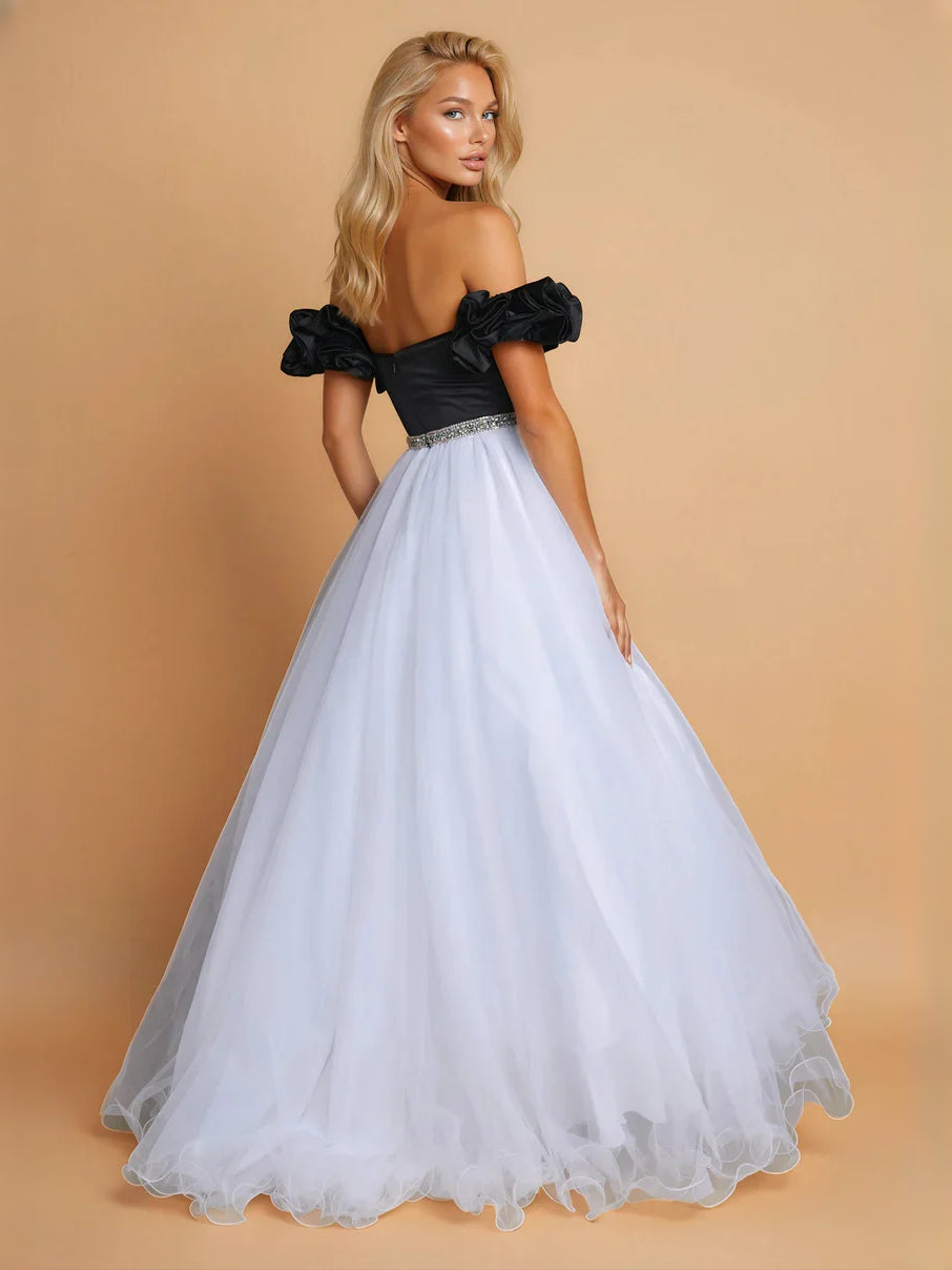 White floor-length prom dress, alternate view showing the dress shape and hem